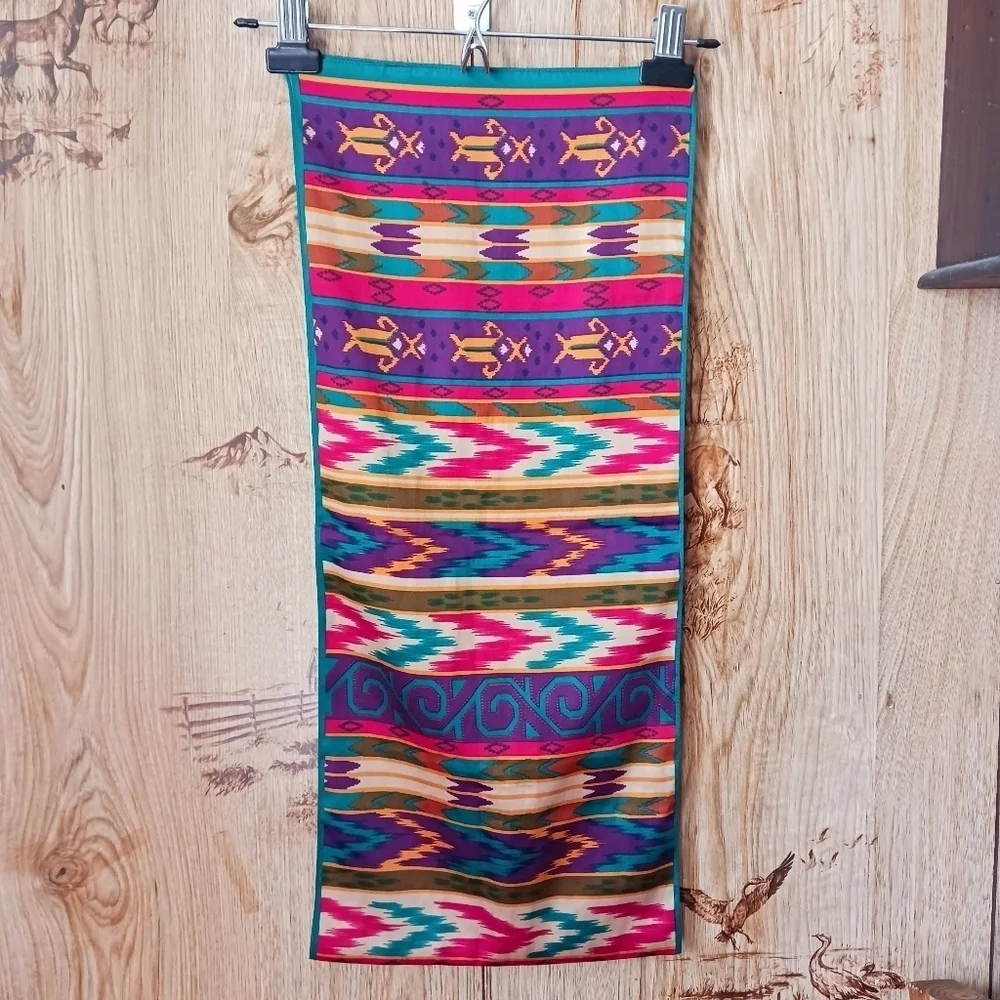Vintage 90s South Western jewel tone aztec Print Scarf 52